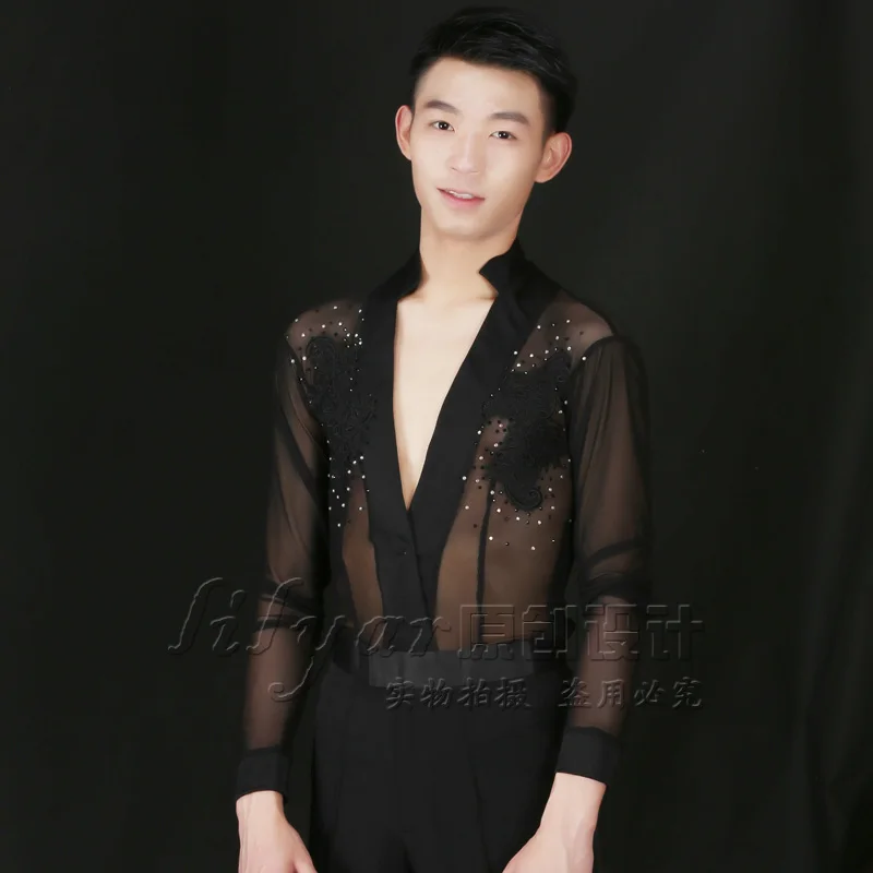 dance wear men 2017 Tailor-made 100% New Lace men's shirt Competition Dance Man Latin Shirt Boys Latin Dance Men Dress Latin Dance Adult Dress ballroom clothes for men