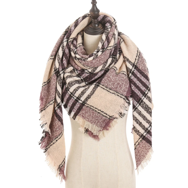 new designer brand women cashmere scarf triangle winter scarves lady shawls and wraps knit blanket neck striped foulard - Цвет: E19