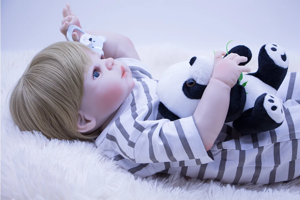 Кукла новорожденного ребенка 55 см высокого качества силиконовые куклы Малыши-мальчики с пандой плюшевые игрушки для девочек ro мальчик рождественские подарки игрушка