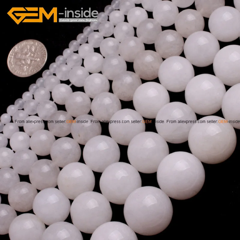 

Gem-inside Round White Smooth Jades Beads For Jewelry Making 4-14mm 15inches DIY Jewellery