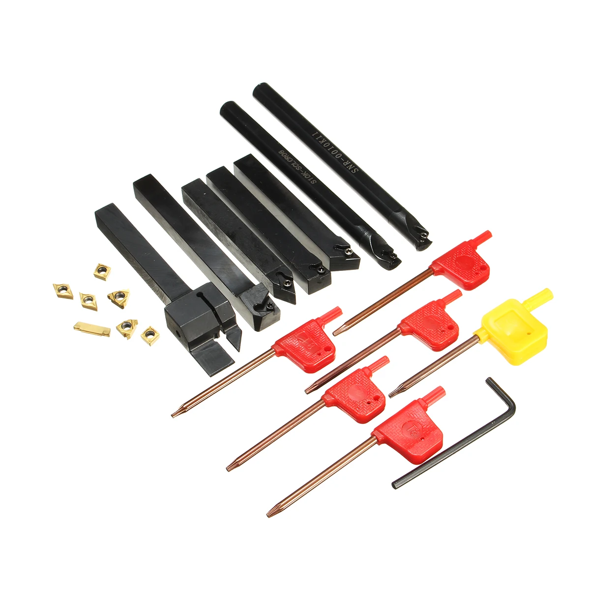 

10mm 7pcs Boring Bar Lathe Turning Tool Holder with Gold Inserts with 7pcs T8 Wrenches