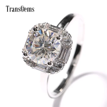 

TransGems Center 1ct Moissanite Halo Engagement Ring 14K 585 White Gold 1 Carat 6.5MM Moissanite Fine Jewelry for Women Wedding