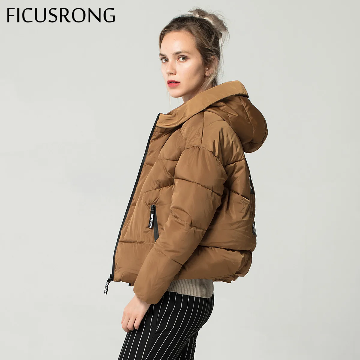 FICUSRONG New Fashion Winter Jacket Women Parkas Thick Outerwear Womens Hooded Coats Female Slim Cotton Padded Basic Jacket Tops