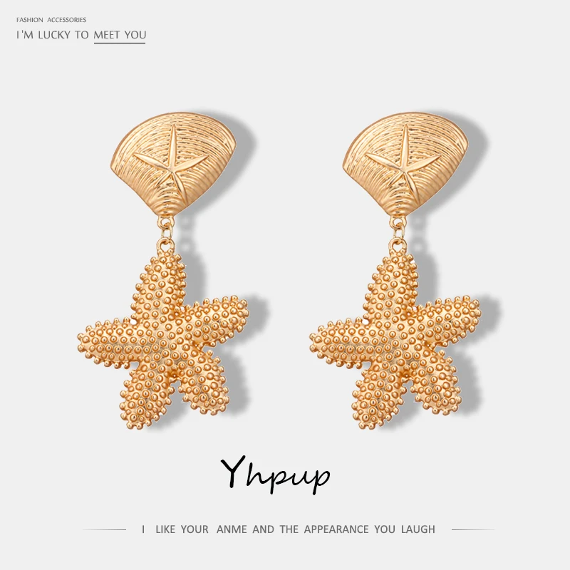 

Yhpup Trendy Minimalist Zinc Alloy Dangle Earrings Geometric Shell Starfish Gold Earrings Brincos pendientes mujer moda 2019