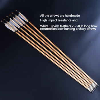 

6PCS Handmade Wooden Arrows 30Inch White Turkey Feather for 25 - 50lbs Recurve Bow Archery Hunting