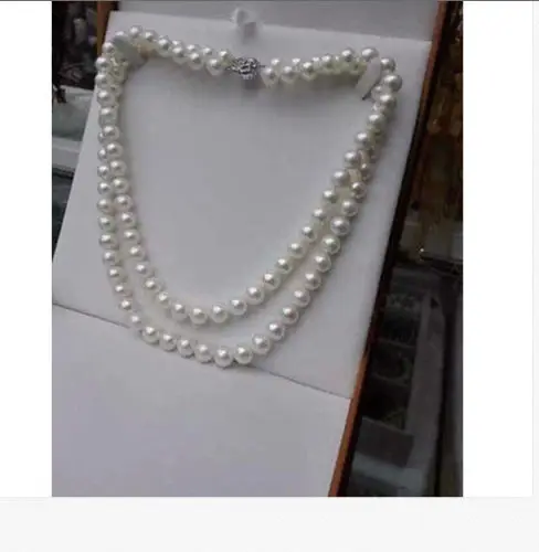 

Free Shipping >>>>>DOUBLE STRANDS 9-10MM SOUTH SEA ROUND WHITE PEARL NECKLACE 18inch19INCH