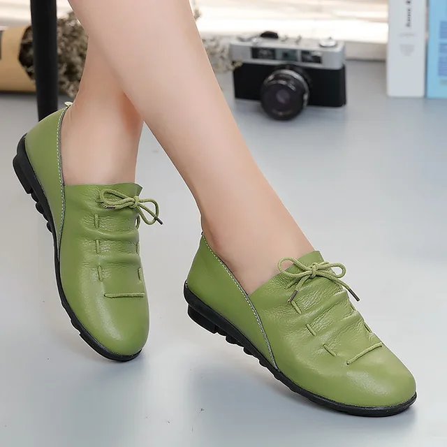 

Women Shoes 2018 New Arrival Spring Lace-up Pleated Genuine Leather Flats Shoes Woman Rubber Party Female Shoes Tenis Feminino