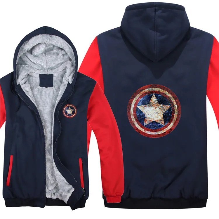 Зимняя теплая толстовка «Капитан Америка», Мужская толстовка Marvel, мужская толстовка с капюшоном «Капитан Америка», Толстая куртка - Цвет: As picture