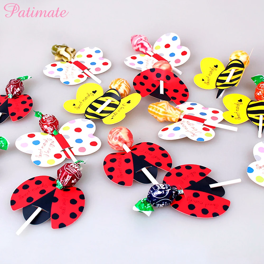 

50Pcs Cute Ladybug Bees Unicorn Candy Lollipop Decoration Cards For Kid's Birthday Party Supplies Candy Favors Decor for Guest
