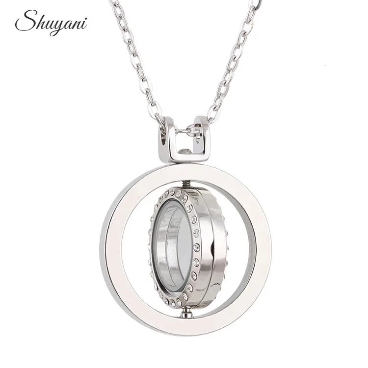 

5Pcs/lot Mix Color Elegant Crystal Round Rotate Glass Magnetic Floating Locket Pendant With Chain Jewelry Accessories