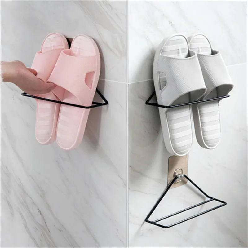 

1PC Wall Mounted Shoes Metal Shelves Rack Space Saving Wall Hanger Slippers Shoe Rack Shelf Sticky Hanging Storage Quality sale