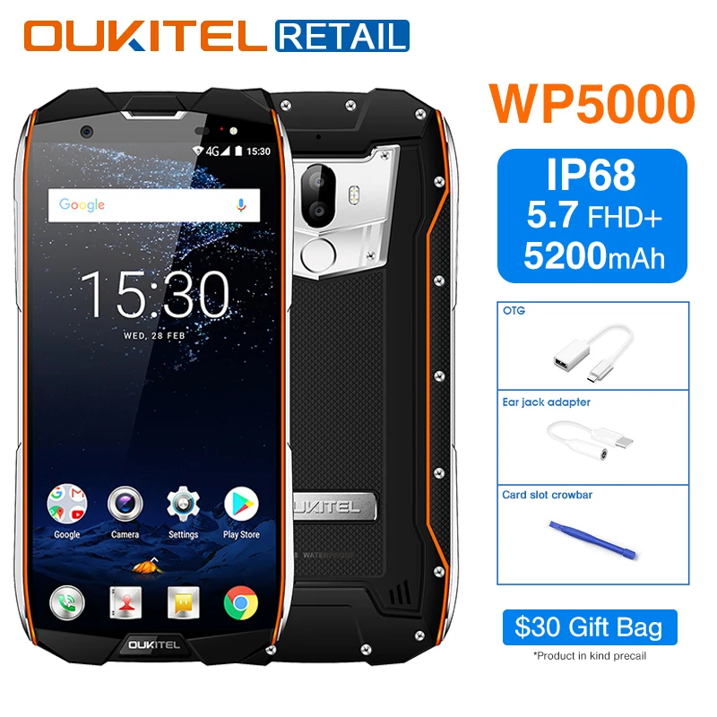 Oukitel WP5000 IP68 Водонепроницаемый 5 7 &quot18:9 мобильного телефона Android 1 Helio P25