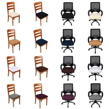 

Solid Colors Kitchen Office Dining Room Chair Cover Stretch Spandex Polyester Seat Protector Cover Durable Anti-dirty Seat Case