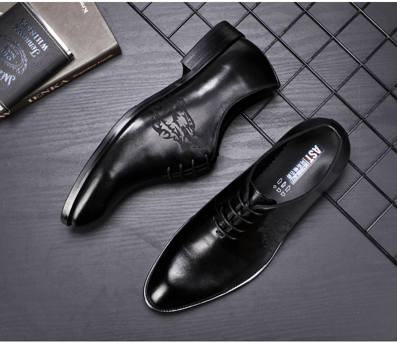 Mens Leather Casual Shoes Business Moccasins Men Wedding Shoe Men Genuine Leather Oxfords Shoes Black Leather Shoes Mens Size 45 (4)