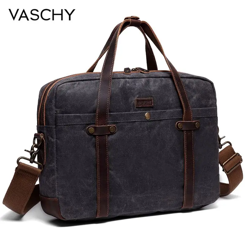 VASCHY حقيبة للرجال مقاومة للماء مشمع حقيبة أوراق قماشيّة يناسب 15.6 في محمول رجل حقيبة خمر حقيبة جلدية حقائب