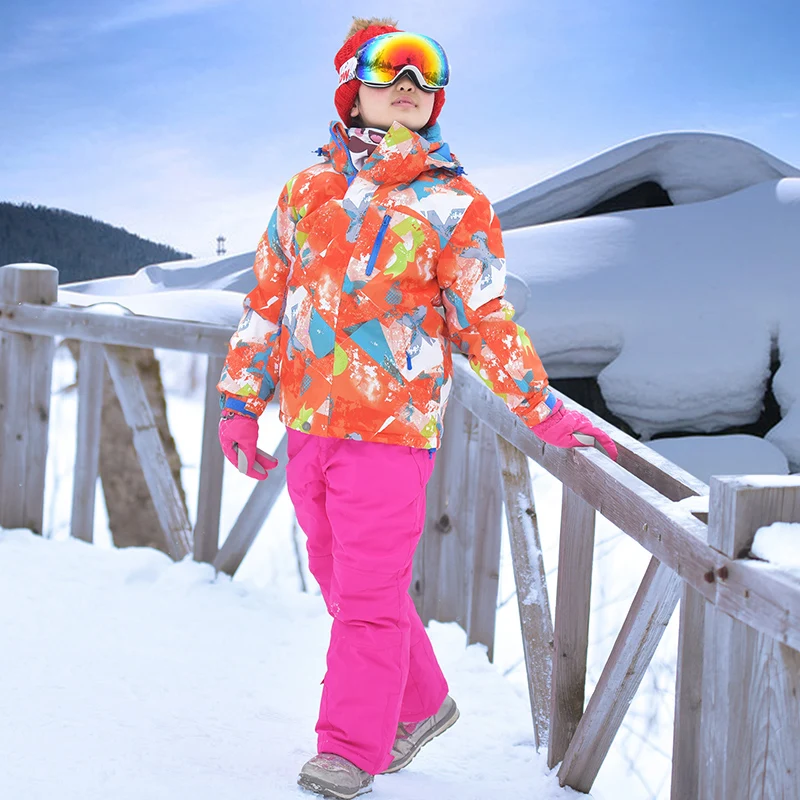 Marsnow/лыжный костюм зимняя куртка+ штаны 110-160 водонепроницаемый теплый утолщенный детский зимний комплект для девочек