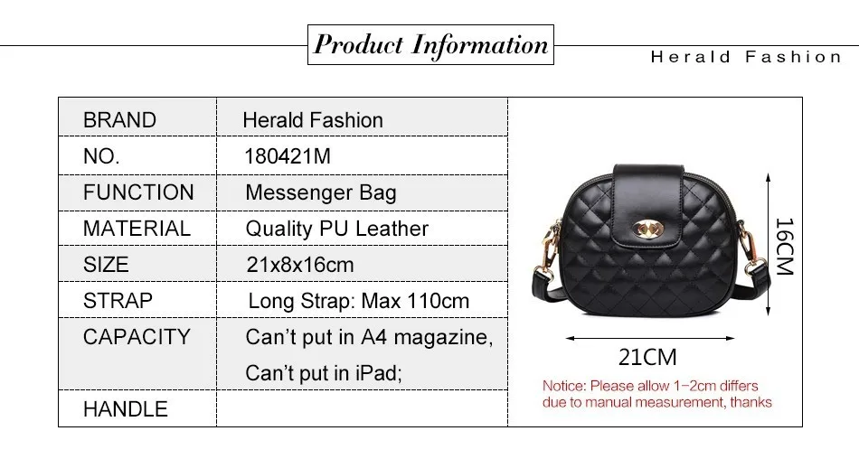 Herald модная женская сумка через плечо с ромбовидной решеткой, качественная кожаная женская сумка на плечо, Повседневная круговая сумка, женская сумка через плечо