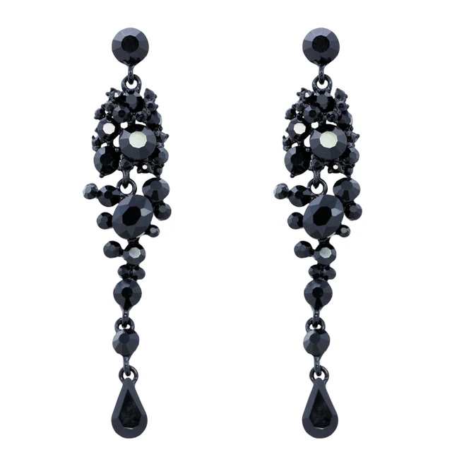 New Crystal Long Black Earrings for Women Party Rhinestone Crystal Drop ...