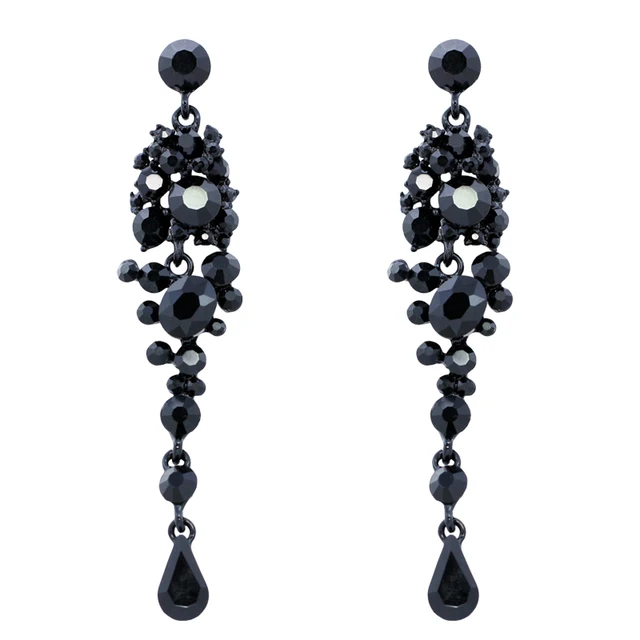 New Crystal Long Black Earrings For Women Party Rhinestone New Crystal Long Black Earrings For Women Party Rhinestone Drop With Stones Vintage
