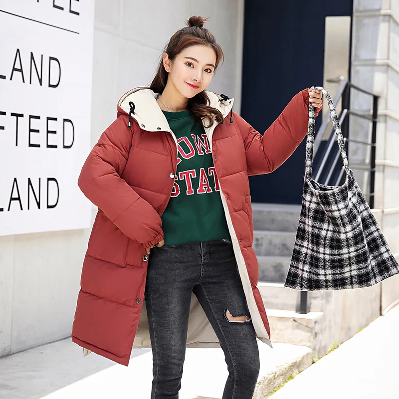 Red Femelle Hiver Bouton De noir Lâche lakysilk Veste Plus vert Avec Chaud brick Solide face Et Double Usure Fermeture Filles Dame Parka Taille Femmes Orange La Manteau Éclair wqXHAFxXa