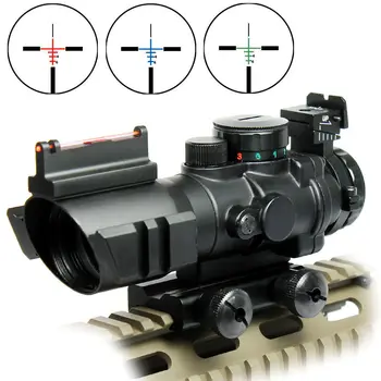 

Hot 4X32 RGB Prismatic Rifle Scope with Fiber Optic Sight Tri-illuminated for Outdoor Hunting