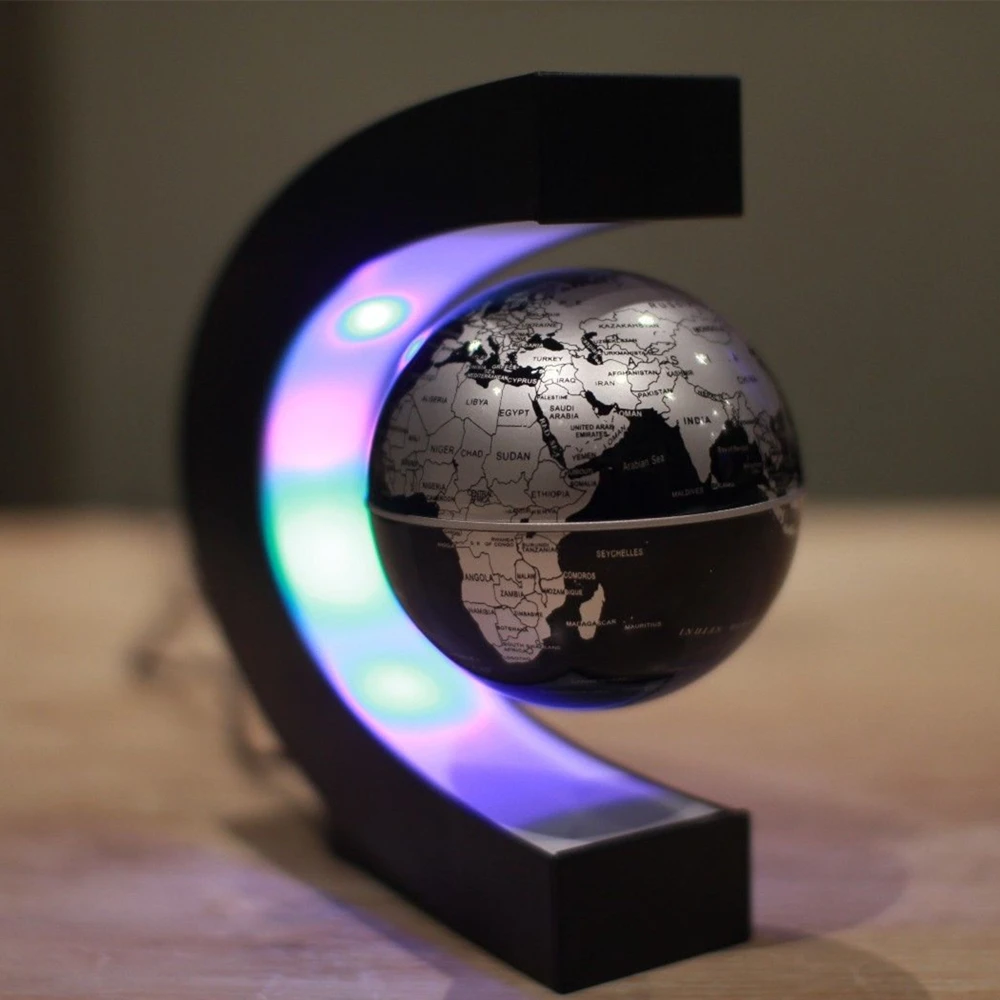 Плавающей глобус с подсветкой C Форма Магнитная левитации плавающей карта мира для украшения стола