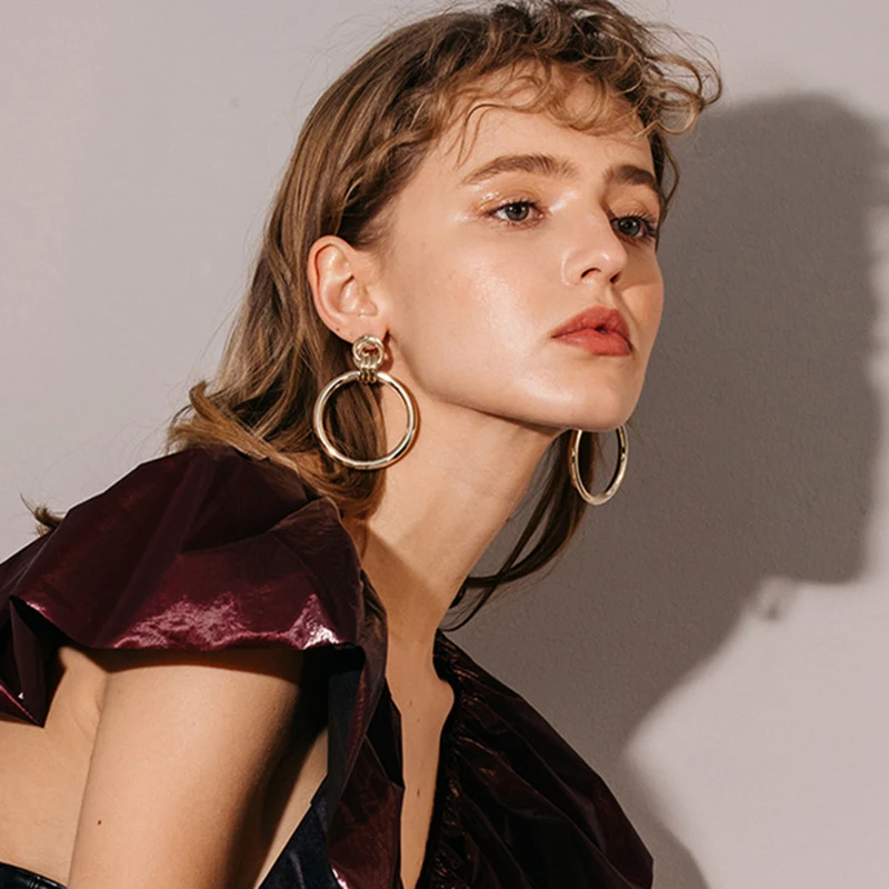 AENSOA Simple Trendy Gold Color Big Round Earring Fashion Hollow Out Punk Metal Drop Earrings For Women Jewelry Accessories 2019 - Image 2