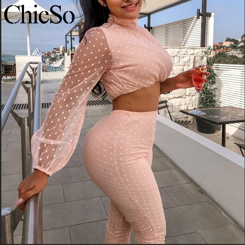 

Missychilli dots mesh transparent two-piece women's jumpsuits & rompers Summer sexy turtleneck spring playsuit overalls casual