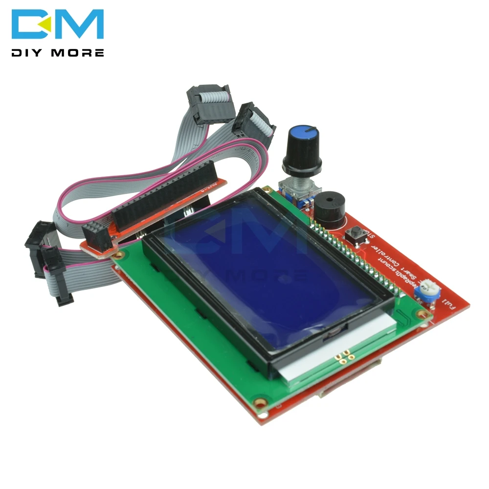 Diymore 12864 lcd Графический смарт-дисплей панель контроллера синий экран модуль для arduino 3d принтер пандусы с адаптером и кабелем