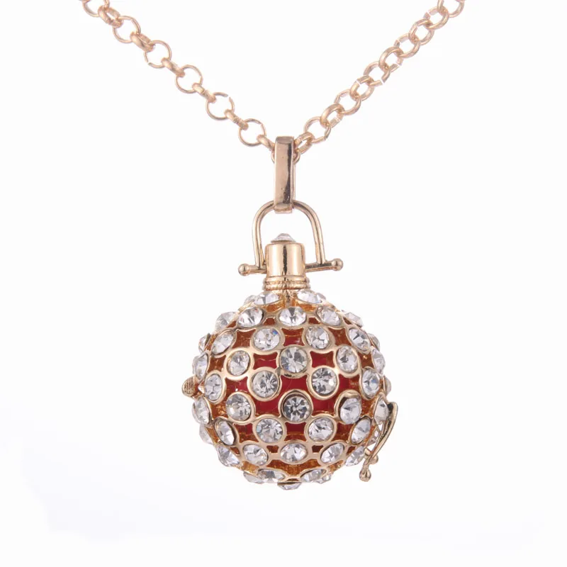 Rhinestone Mexico Ball Aromatherapy Jewelry Essential Oil Diffuser Necklace Pregnancy Lockets Pendant Necklace Pregnancy Balls - Окраска металла: N2333-GOLD