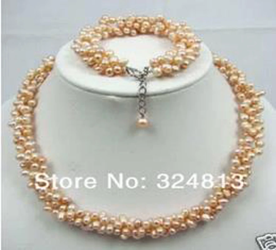 

New CHARMING!PINK PEARL NECKLACE BRACELET SET