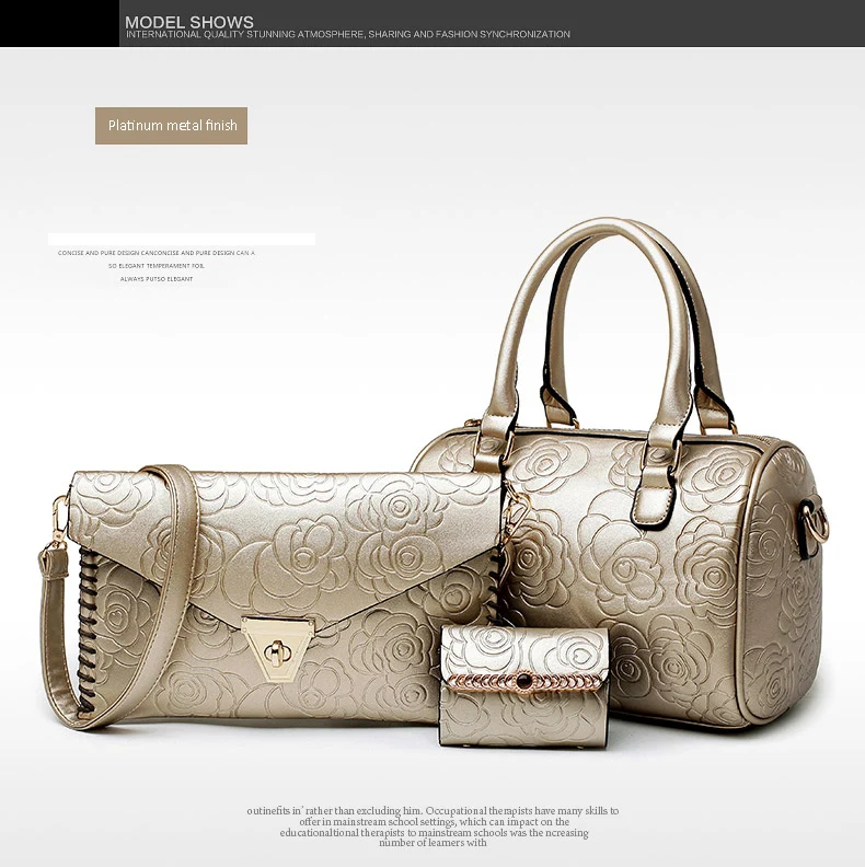 

Three-piece Zimu bag pressure rose pattern embossed roses bag ladies handbag shoulder bag diagonal package Clutch Card bag