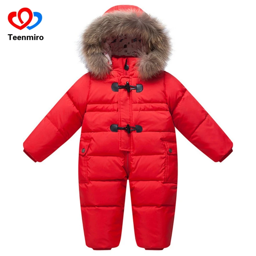 Baby Outerwear Coat Girls Boys Snow Wear Rompers Children's Winter Jumpsuit Enfant Ski Hooded Fur Snowsuit Child Carnaval Outfit