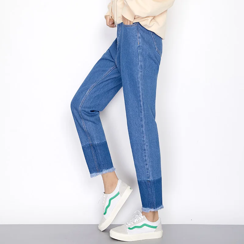 LEIJIJEANS Autumn High Street Style Loose Harem Jeans Mid Elastic Waist Ankle Length With Panell Tassel Women Jeans Plus Size Jeans