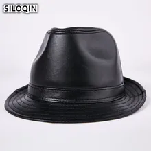 SILOQIN натуральная кожа шляпа осень-зима Ретро Для мужчин кожа овчины фетровых Шапки джентльмен тенденция Flat Top Hat для Для женщин