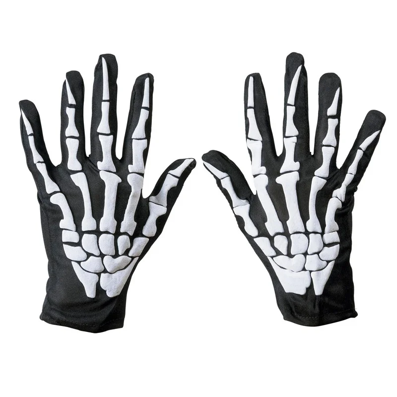 Halloween Gloves Horrible Skeleton Finger Bone Ghost Claw Printed Long Sleeve Washable Arm Warmers Scary Cosplay Costume Decor