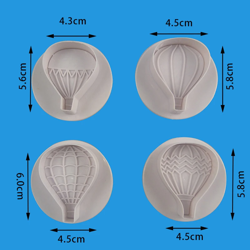 4 шт./компл. на воздушном шаре Форма Пластик печенье Плунжер для приготовления печенья в форме фрезы 4 стиля набор из быстрорежущей инструментальной стали Fondant(сахарная) форма для торта декоративная
