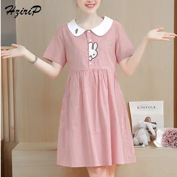 

HziriP Nursing Dress Pregnant Women Solid Dress Peter pan Collar Loose Maternity Knee-Length Dress Short Sleeves Size For M-XXL