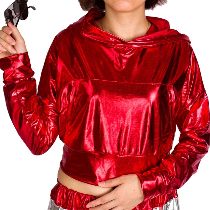 Wholesale 2017 New jazz Loose short dance jackets Thin women Red shiny