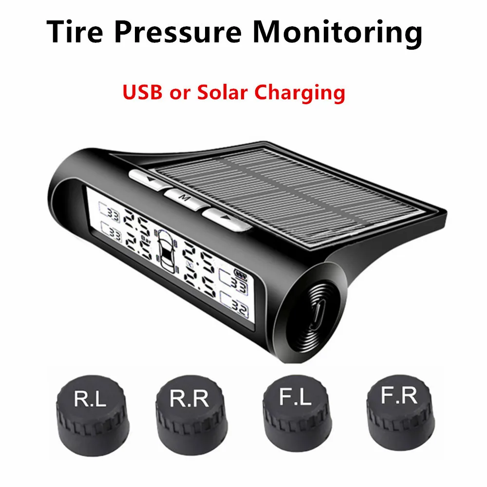 

Multi-Function Car TPMS Tire Pressure Monitoring System HD Display Tire Pressure Auto Alarm 4 Wireless Sensors Temperature Alert