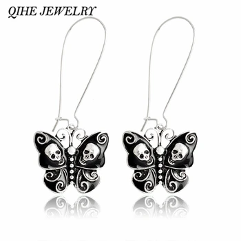 

QIHE JEWELRY Drop earrings Black butterfly skeleton dangle drop wire earrings Jewelrys for women orecchini