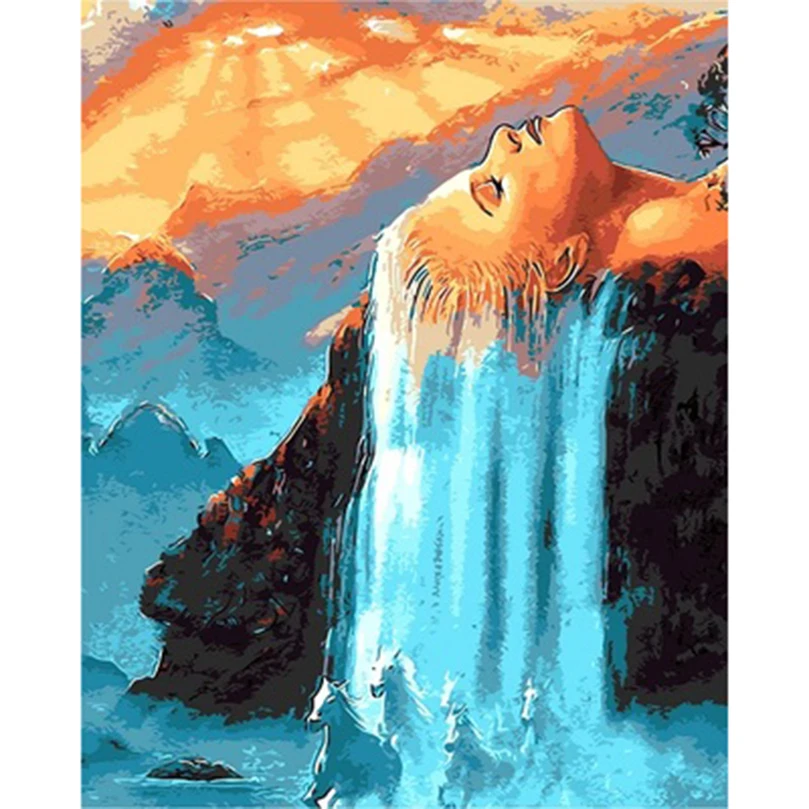 

Fashion home decor hand painted craft digital painting coloring by numbers White hair waterfall pictures by numbers 40*50 RS151