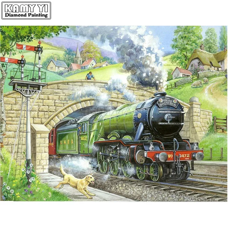 Diamond Embroidery Train Painting Cross Stitch Landscape Diy Rhinestones for Needlework Home Decor LK1 | Дом и сад