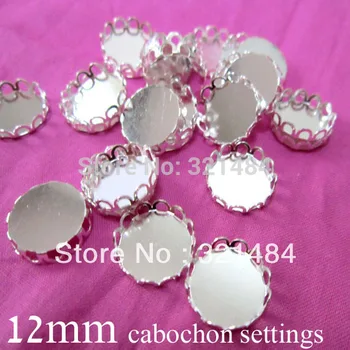 

silver plated 500piece 12mm bezels cameo base cabochon setting round lace pendant tray blanks