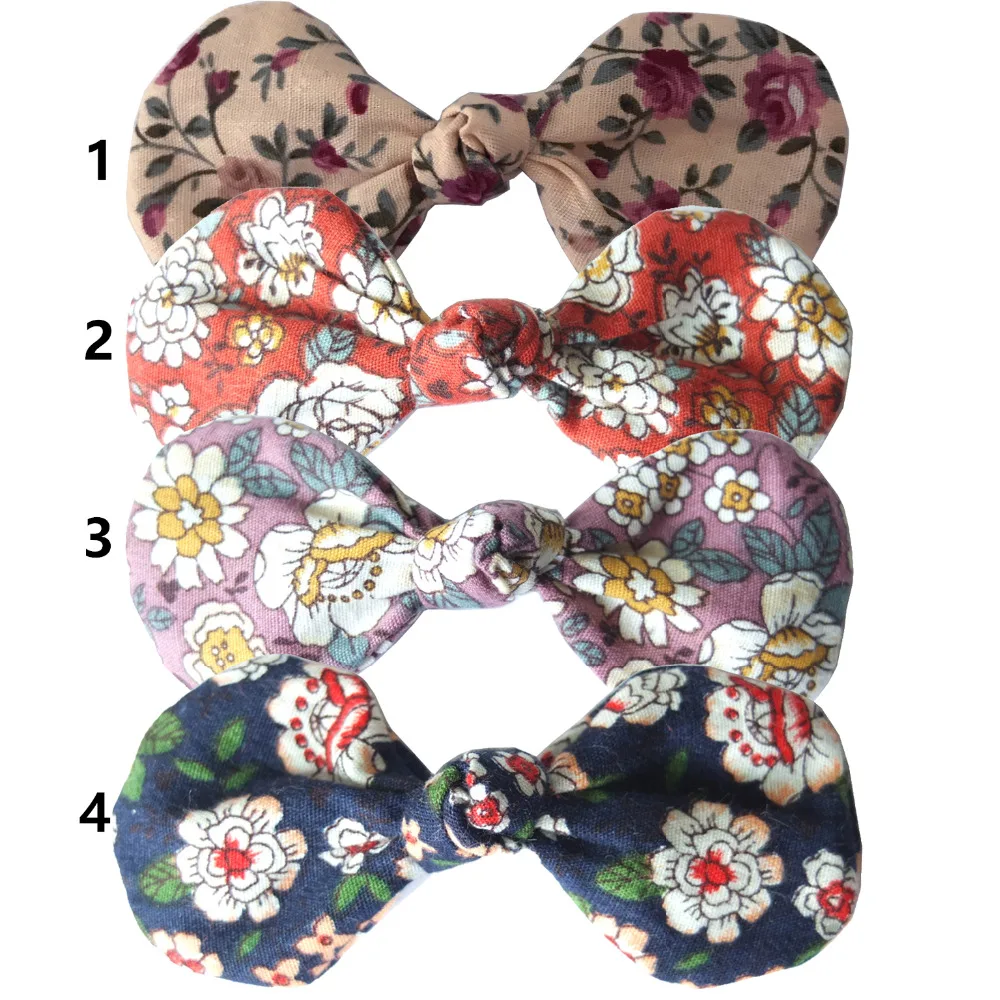

Cute! 4 pcs Floral Fabric bow Clips Boutique Hair bow Hair Barrettes Cotton Cloth Knotted Bows Hairgrips Kids Hair Accessories
