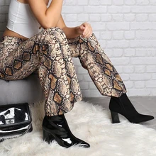HEYounGIRL элегантные расклешенные брюки со змеиным принтом, брюки Капри с высокой талией, повседневные эластичные женские брюки для офиса, осень