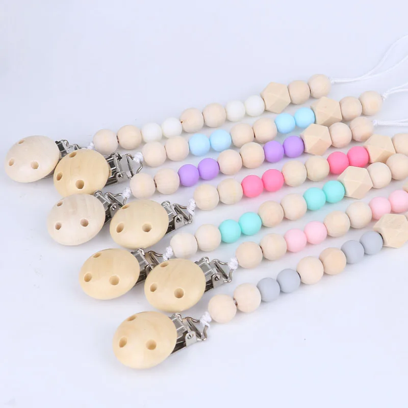 

Leash Strap Nipple Holder For Infant Feeding Baby Pacifier Clip Chain Wooden Holder Chupetas Soother Pacifier Clips