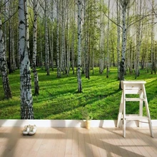 Пользовательские 3D настенная ткань современный зеленый Берёзовый лес природные пейзаж, настенный Настенные обои Гостиная ТВ спальня для домашнего декора, настенная