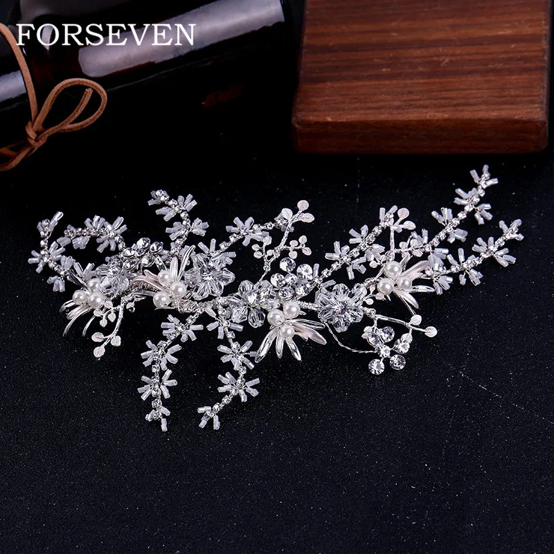 

Pearl Rhinestone Bridal Tiaras Headband Wedding Head Ornaments Handcrafted Jewelry Bride Headdress Women Hair Accessories