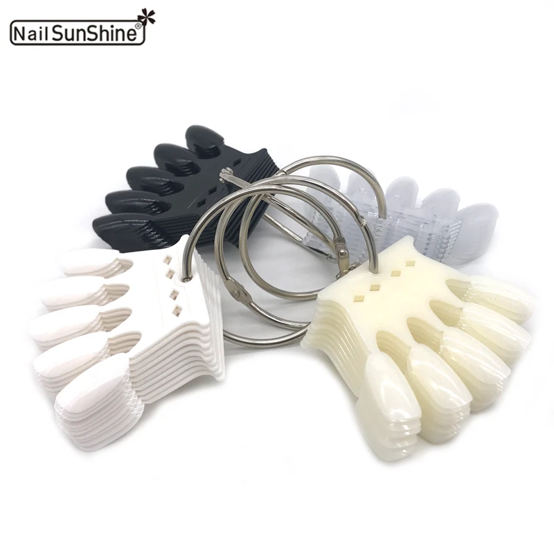 

5*10pcs New False Nail Art UV Gel Nail Display Polish Faux Ongles Practise Nail Color Card Display Tool Round Shape Nature Clear